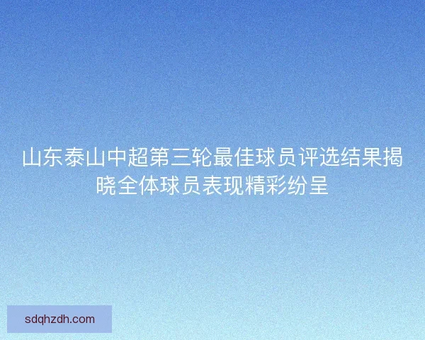 山东泰山中超第三轮最佳球员评选结果揭晓全体球员表现精彩纷呈